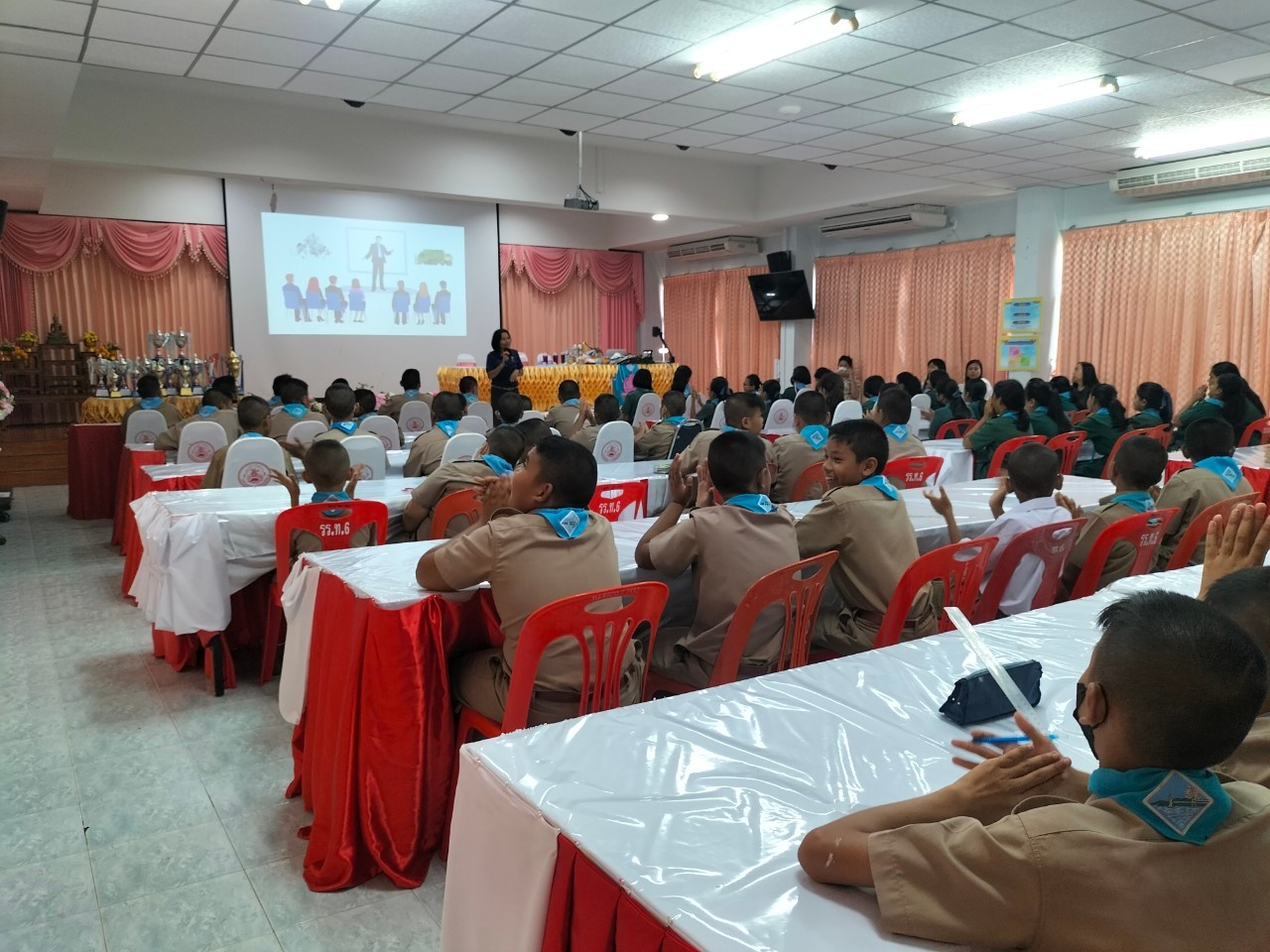 A group of people sitting at tables in a room

AI-generated content may be incorrect.