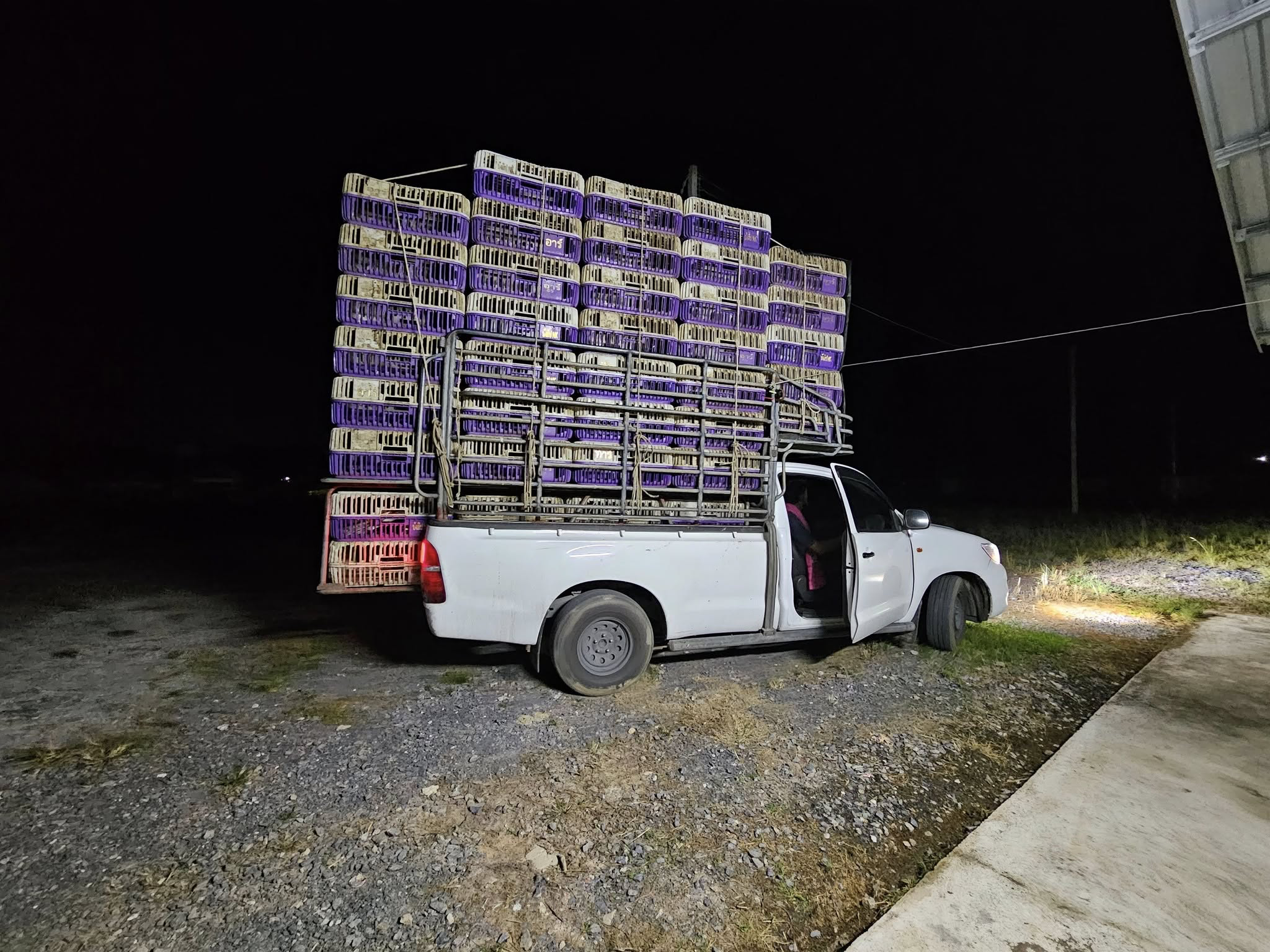 A white truck with crates on top of it
AI-generated content may be incorrect.
