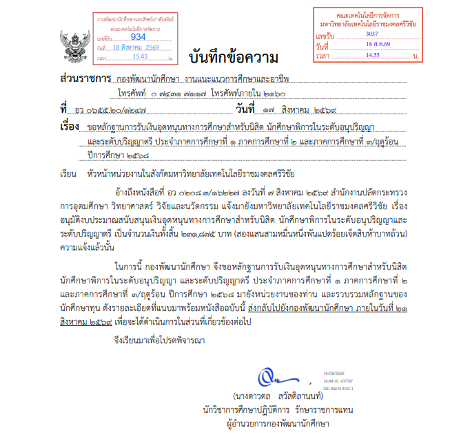 Rajamangala University of Technology Srivijaya has received funding from the Office of the Permanent Secretary for Higher Education, Science, Research and Innovation to provide educational grants to students with disabilities.